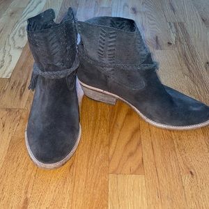 Dolce Vita Gray Suede Booties with Cute Ropes and Fringe
